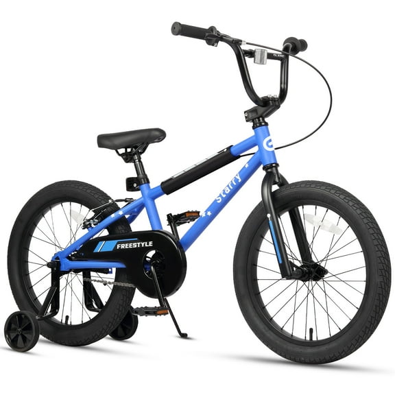 Glerc 18 Inch Little Kids Bike BMX Style Bicycle with Training Wheels Coaster Brake for 6 7 8 9 Years Old Boys Girls, Blue