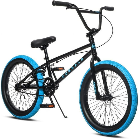cubsala 18 in Freestyle BMX Kids Bike for Age 5-8 Years Old Boys Girls, Black with Blue Tires