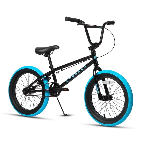 Cubsala Crossea 20 in Freestyle BMX Kids Bike for Age 6-14 Years Old Boys Girls, Black with Blue Tires