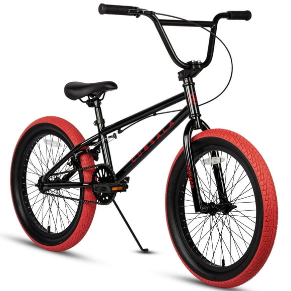 cubsala 20 in Freestyle BMX Kids Bike for Age 6-14 Years Old Boys Girls ,Black with Red Tires