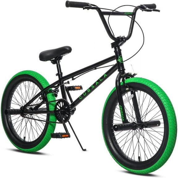cubsala 20 in Kids BMX Bike Freestylefor Age 6-14 Years Old Boys Girls with 4 Pegs, Black & Green