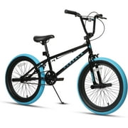 cubsala 20 in Kids BMX Bike Freestylefor Age 6-14 Years Old Boys Girls with 4 Pegs,Black with Blue Tires
