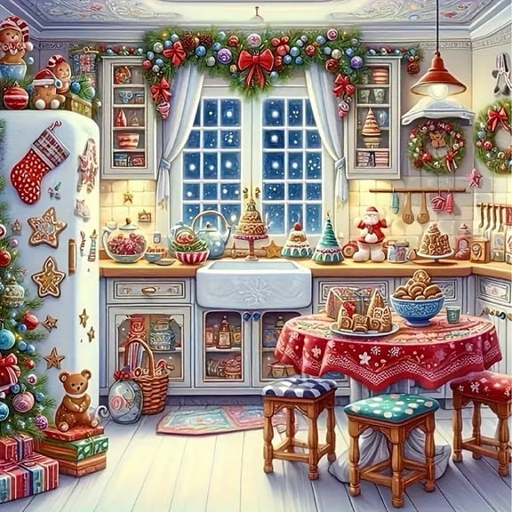 5D DIY Diamond Art Kits for Adults Beginners,Christmas Kitchen Drill Diamond Dots Gem Art,Home Wall Decor 13.8x13.8inches.