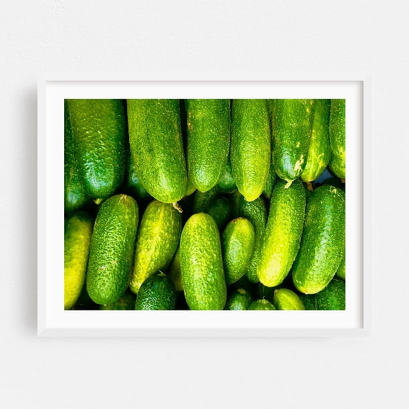 cucumbers - Photography Fruit Kitchen Decor Garden Botanical Nature Summer White Framed Wall Art Print 12 x 16 inches
