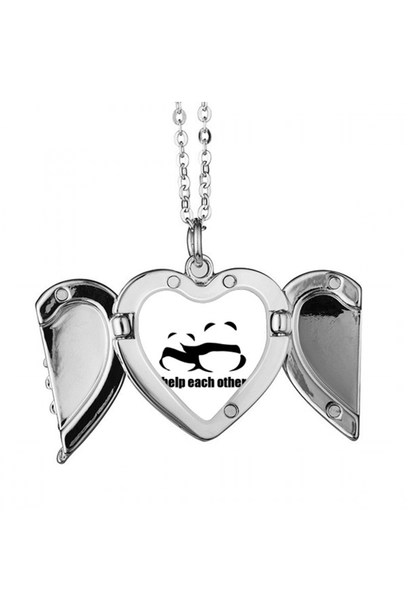 cuddling pandas helping each other angel wings necklpendant fashion