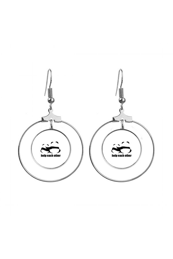 cuddling pandas helping each other earrings dangle hoop jewelry drop circle