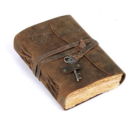 cuero C Compass Vintage Leather Journal - Antique Handmade Leather Bound journal with deckle edge paper Diary - Leather Sketchbook - Drawing Journal Notebook - Great Gift Men And Women (5X7 Inch)
