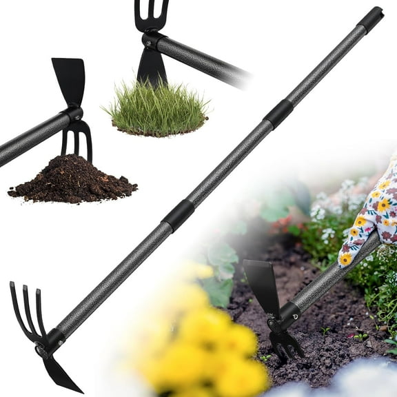 hltusyp 2-in-1 Garden Hoe Tool with Cultivator Rake 45" Long Handle Small weed Hoe for Weeding Heavy Duty hand tiller Gardening Hoes for Raised Beds Backyards Indoor Greenhouse Ou