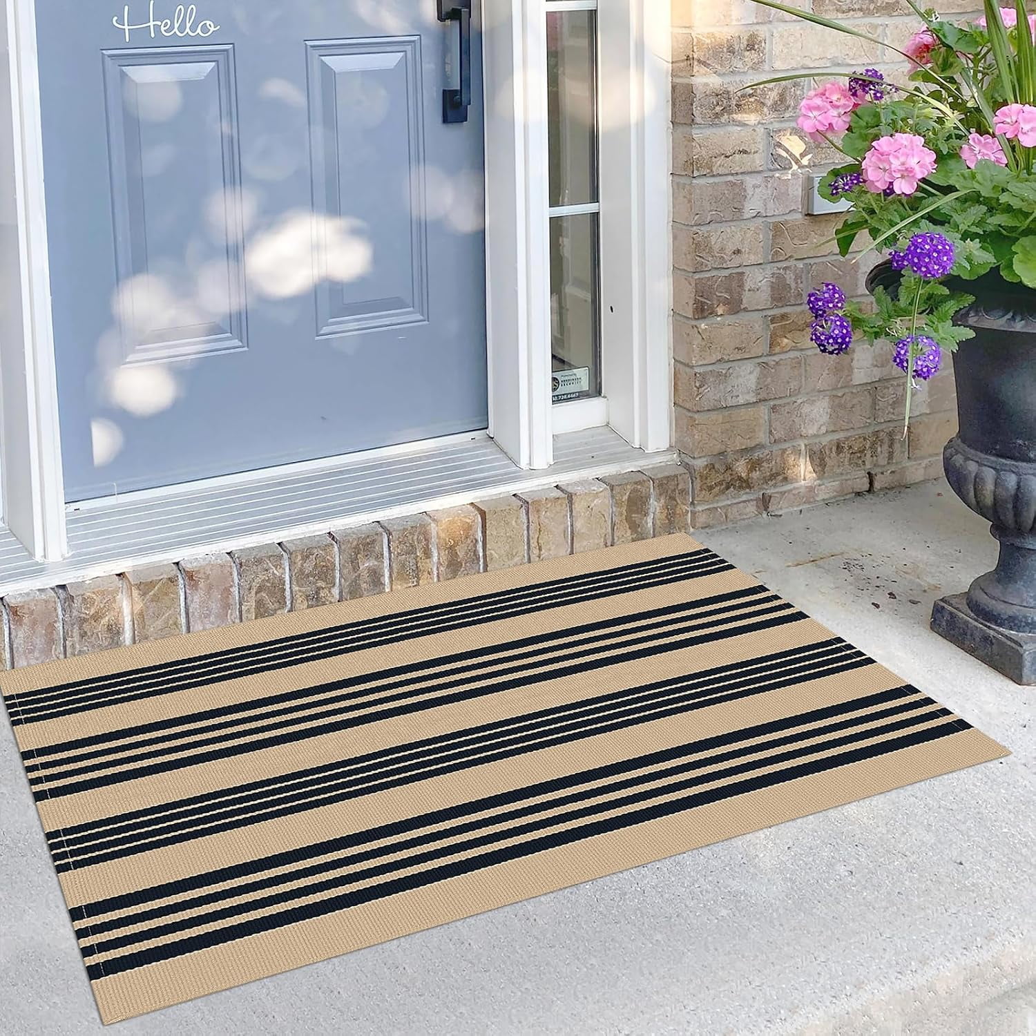 cugvbin Beige Striped Rug 4x6 Indoor Outdoor Front Door Hand Woven ...