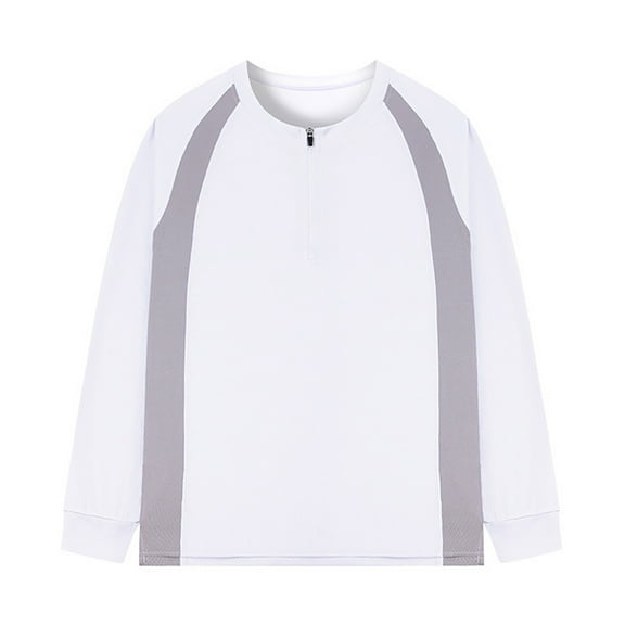 cui Clearance,Men's Quarter Zip Color Blocking V-Neck T Shirts Oversized Breathable Long Sleeve T-Shirts Sports Training Tshirts White L