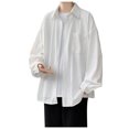 thumbnail image 1 of cui Clearance,Men's Textured Design Long Sleeve Button down Shirts Oversized Loose Fit Solid Tops Casual Fashion V-Neck T-Shirts with Pocket White XXXXL, 1 of 7