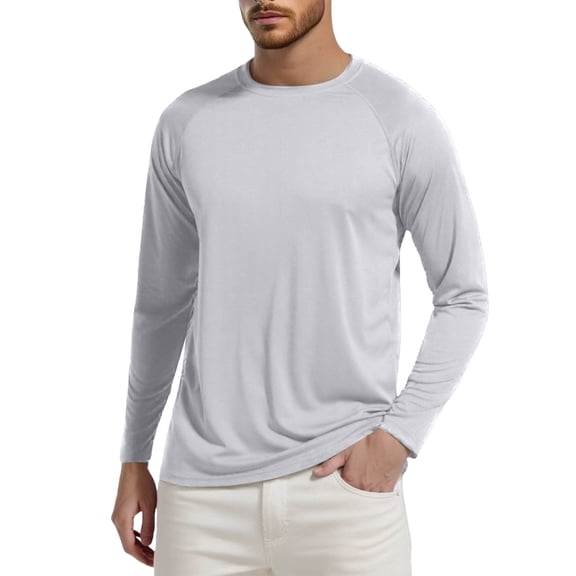 cui Clearance,Men's White Lightweight Long Sleeve Basic T Shirts Oversized Outdoor Sports T-Shirts Crew Neck Comfortable Fitness Casual Tshirts Light Gray M