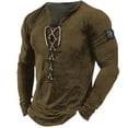 thumbnail image 1 of cui,Men's Drawstring Design Long Sleeve Oversized T Shirts Solid Casual T-Shirts Slim Fit Fashion V-Neck Tee Shirts Brown L, 1 of 2