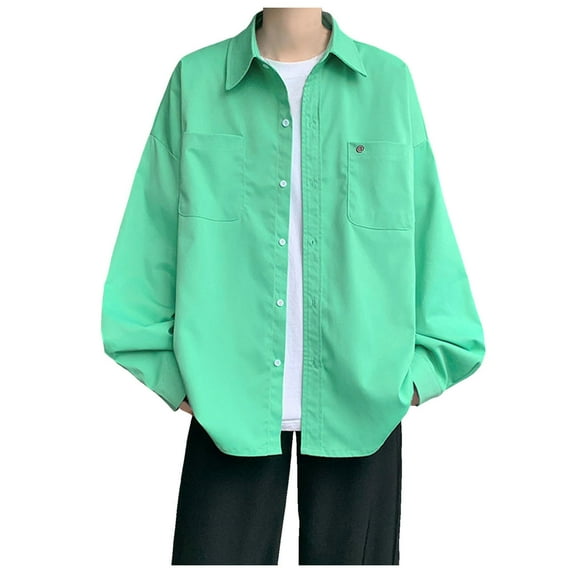 cui,Men's White Graphic Printed Oversized Shirts Button down Long Sleeve Tops V-Neck Stylish Casual T Shirts with 2 Pockets Mint Green L