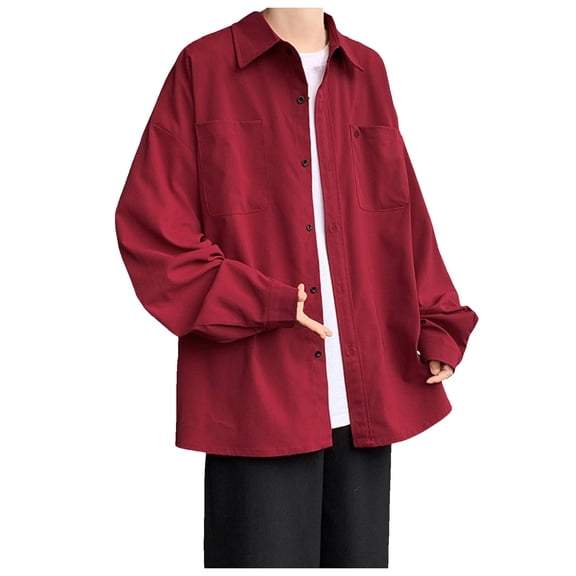 cui,Men's White Graphic Printed Oversized Shirts Button down Long Sleeve Tops V-Neck Stylish Casual T Shirts with 2 Pockets Red XXXXL