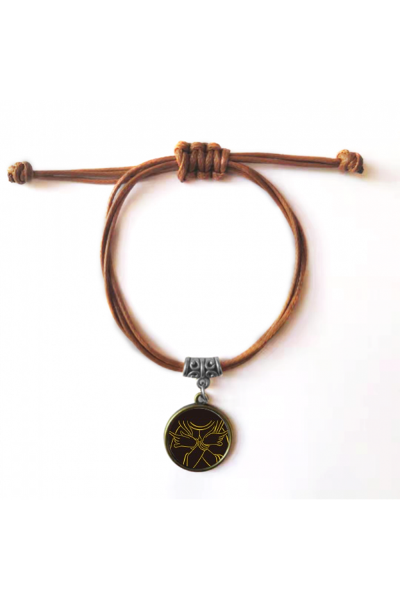 culture hand bust pattern bracelet leather hide wristband brown jewelry