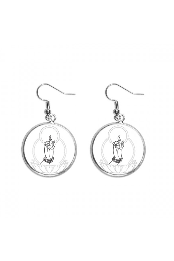 culture hand lotus simple pattern ear dangle silver drop ear jewelry woman