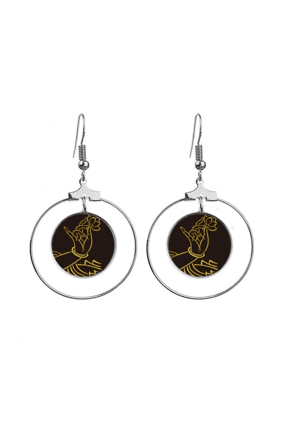 culture hand lotus simple pattern earrings dangle hoop jewelry drop circle