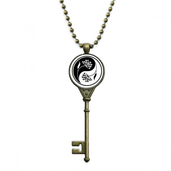 culture yin-yang black white flower key necklace pendant tray embellished chain