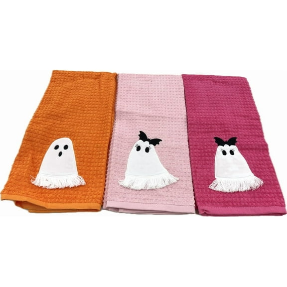cupcakes and cashmere Halloween Ghost Kitchen Towels, Waffle Weave Cotton, 3 Pack