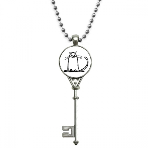 curly cat sle sit line art deco fashion pendant vintage necklsilver key jewelry