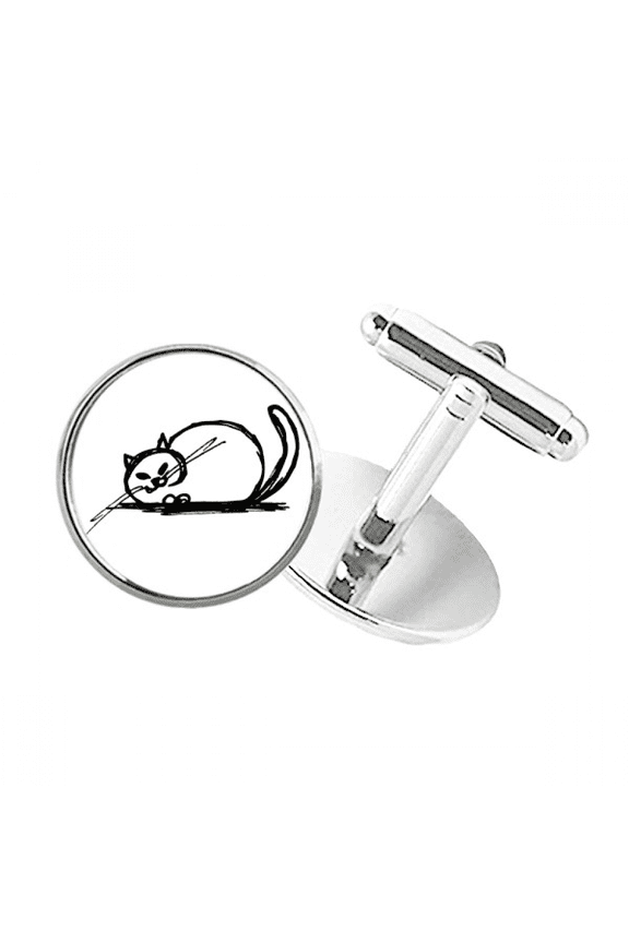curly heavy cat line round button cuff clip stud cufflinks
