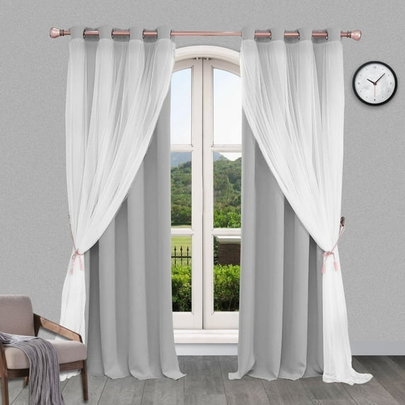 Light Gray Blackout Curtains with Sheer Overlay Mix and Match Double Layer Thermal Insulated Window Panels 84 inch Drapes Grommet Top 52"Wx84"L