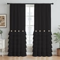 thumbnail image 1 of Black Ruffle Blackout Thermal Insulated Window Curtain Vintage Chic Farmhouse Button Treatments for Living, Dining Room, Bedroom, 52”W x 84"L,Rod Pocket 1 Panel, 1 of 6