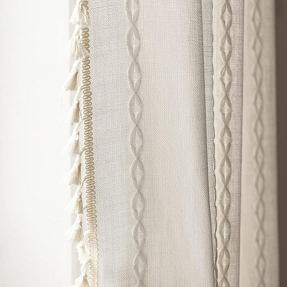 Psoiuetr White Boho Curtains for Bedroom Living Room Linen Cotton Embroidered Semi Blackout Farmhouse Window Treatment Drape Vintage Tassels Rod Pocket 1 Panel 52" W x 96" L