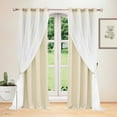 thumbnail image 1 of Beige Blackout Curtains with Sheer Overlay Mix and Match Double Layer Thermal Insulated Window Panels 84 inch Drapes Grommet Top 52"Wx84"L, 1 of 8