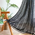 thumbnail image 1 of Psoiuetr Black Boho Curtains for Bedroom Living Room Linen Cotton Embroidered Semi Blackout Farmhouse Window Treatment Drape Vintage Tassels Rod Pocket 1 Panel 52" W x 63" L, 1 of 7