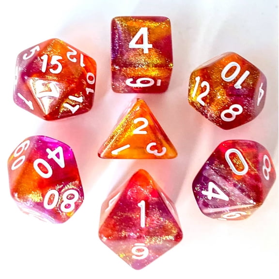 cusdie 7-Die Acrylic Dice, Polyhedral Dice Set with Glitters for Role Playing Game Dungeons and Dragons D&D Dice MTG Pathfinder