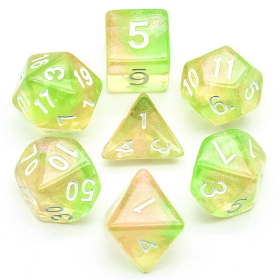 cusdie 7-Die Acrylic Dice Set, Polyhedral Dice Set with Glitters for Role Playing Game Dungeons and Dragons D&D Dice MTG Pathfinder