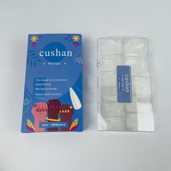 cushan 488Pcs Clear False Nails Tips Acrylic Artificial Tip Manicure with Box of 12 Sizes for Nail Tips Art Salons and Home DIY