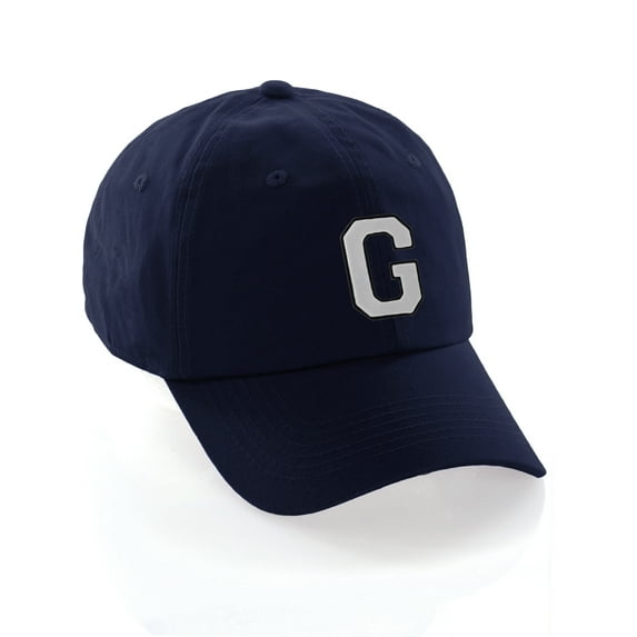 Customized Letter Intial Baseball Hat A to Z Team Colors, Navy Cap Black White Letter G