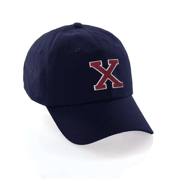 custom dad hat a-z initial raised letters classic baseball cap - navy hat with white red letter