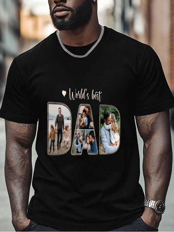 custom photo collage dad personalized printed black short sleeve t shirt for men this casual crew neck tee features a european offering and it an exquisi
