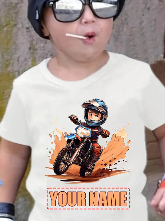customizable graphic print t shirt for boys youth motorcycle enthusiasts and personalized kids party attire