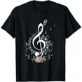 thumbnail image 1 of cut music notes clef teacher shirt,musical Notes and Flowers T-Shirt, 1 of 4