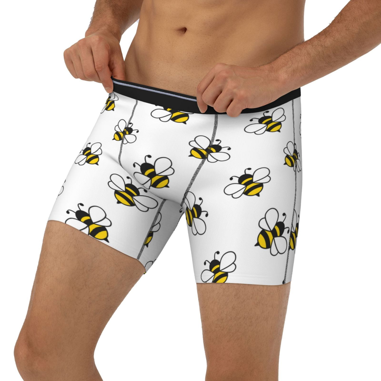 cute bees cartoon white Mens Boxer Briefs, Soft Comfort Underwear Boxer