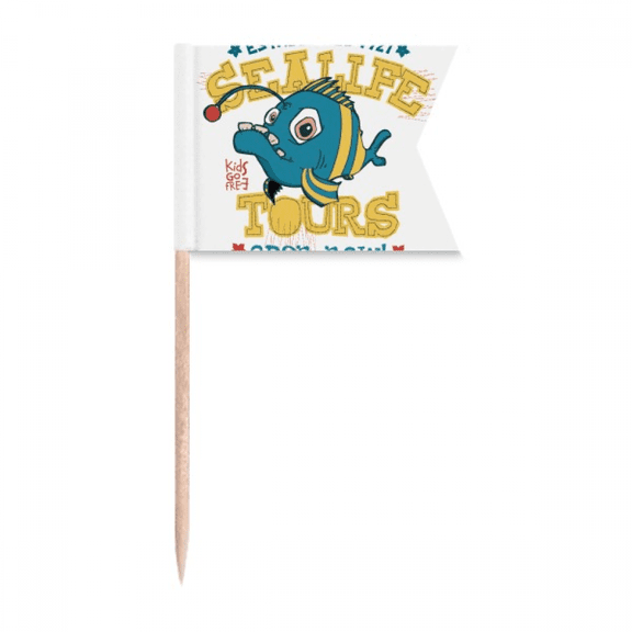 cute blue yellow fish illustration toothpick flags labeling marking for party cake food cheeseplate