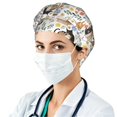 thumbnail image 1 of cute cat Bouffant Caps with Button and Sweatband, Adjustable Scrub Caps hat for Women Men, 1 of 5