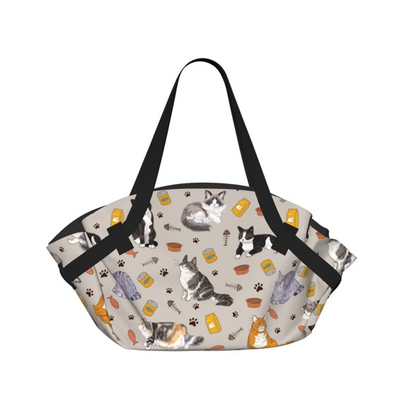 cute cat Circular Beach Blanket Picnic Mat for 2 – Foldable into Tote Bag, Waterproof Sandproof Portable Outdoor Rug with Pockets & Snaps for Camping, Travel, Park