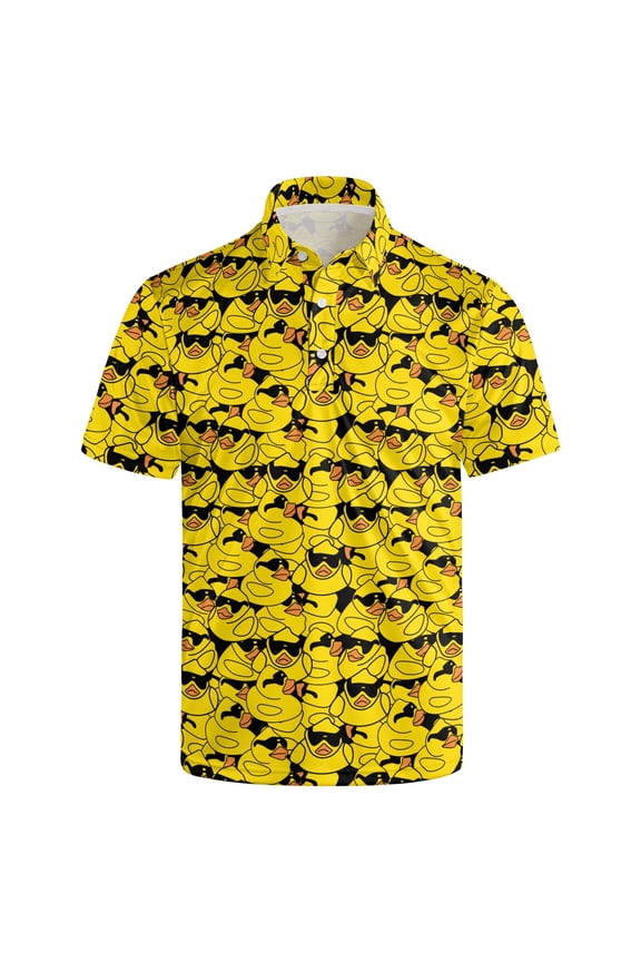 cute duck Golf Shirts for Men Outfit Dry Fit Performance Rave Outfit Retro Short Sleeve Casual Polo Shirt XL