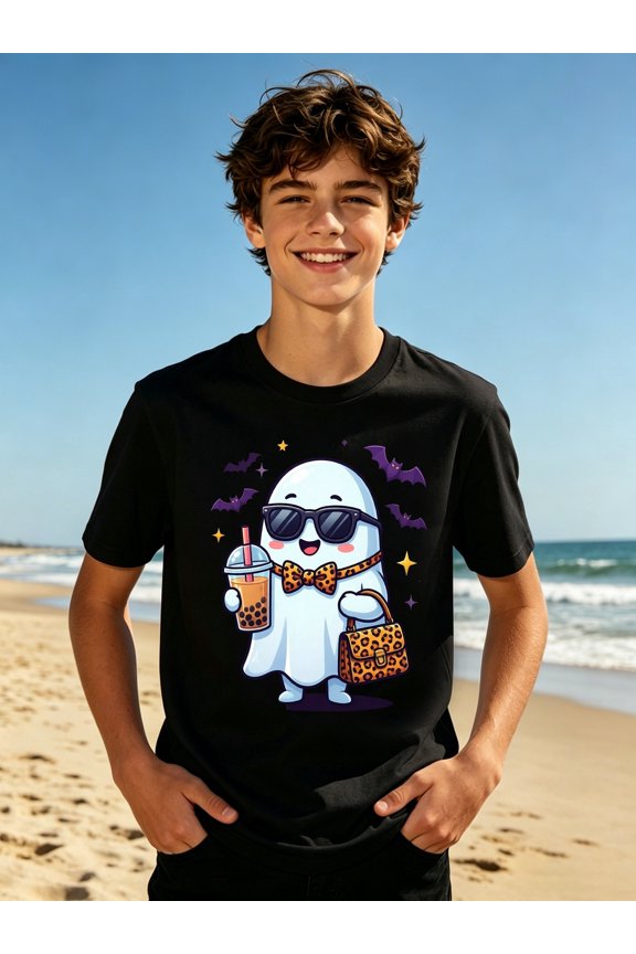 cute ghost print t shirt for teenagers 100 hip hop oversized shirt funny slogan tees summer camp clothing weekend style video gaming wear for teenager