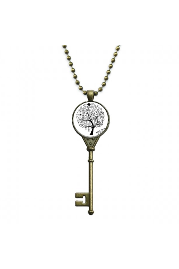 cute graffiti school style tree outline key necklace pendant tray embellished chain
