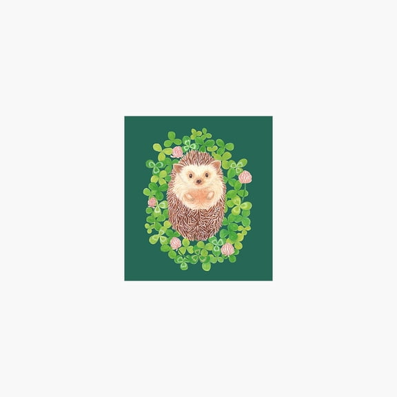 cute hedgehog in cloverfield on moss green background Photographic Print - 1186