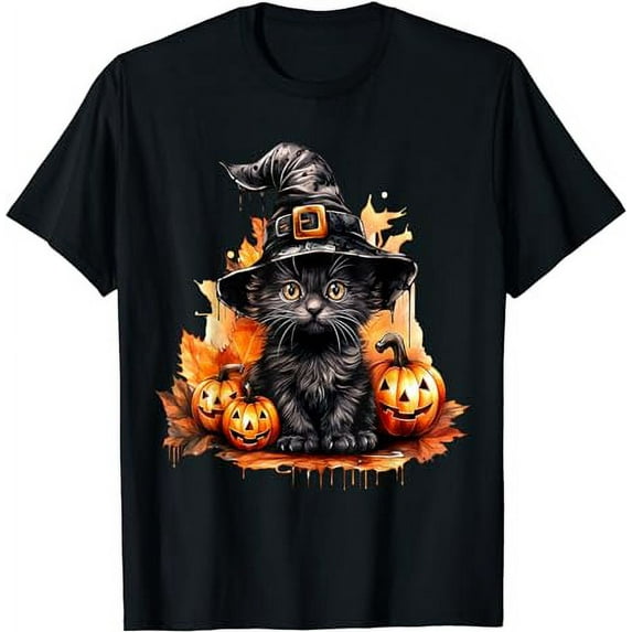 cute little black cat with yellow eyes Halloween Kittens tee T-Shirt