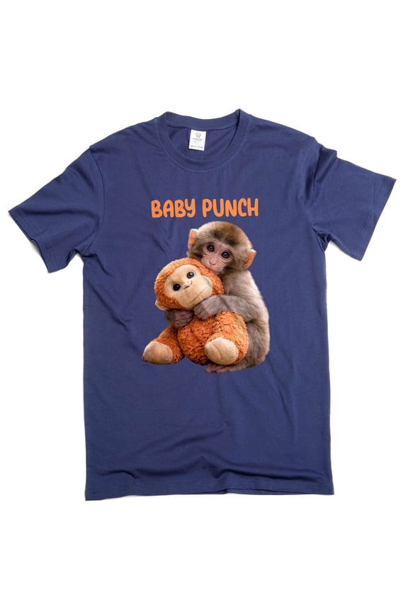 cute monkey vital Japan Zoo baby monkey T-shirt baby punch monkey meme tee shirt (Large Navy Blue)