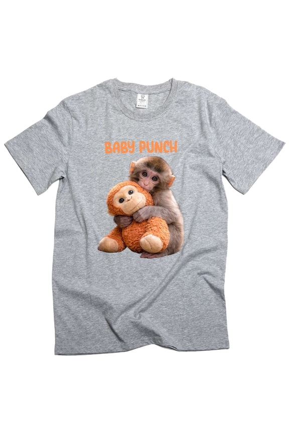 cute monkey vital Japan Zoo baby monkey T-shirt baby punch monkey meme tee shirt (Small Grey)